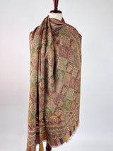 Light Beige Color Pure Pashmina Kani Weave Kashmiri Shawl with Modal Zari and Kalamkari | Cashmere Stole | Mugul Era Depiction