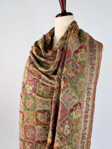 Light Beige Color Pure Pashmina Kani Weave Kashmiri Shawl with Modal Zari and Kalamkari | Cashmere Stole | Mugul Era Depiction