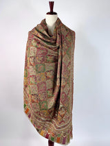 Light Beige Color Pure Pashmina Kani Weave Kashmiri Shawl with Modal Zari and Kalamkari | Cashmere Stole | Mugul Era Depiction