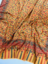Mustard Yellow Pure Pashmina Kani Weave Kashmiri Shawl | Kani Weave Cashmere Wrap | Floral Cashmere Shawl | Cashmere Stole | Wedding Gift
