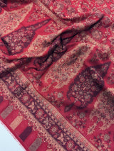 Deep Maroon Color Wool Kashmiri Wool Shawl with Zari Weave | Floral Cashmere Shawl | Cashmere Stole | Wedding Gift | Cashmere Christmas Gift
