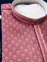Coral Peach Color with undertone of Purple Kurta with Self Embroidery and Tiny Zari Buttis | Designer Kurta Pajama Set for Men