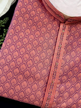 Coral Peach Color with undertone of Purple Kurta with Self Embroidery and Tiny Zari Buttis | Designer Kurta Pajama Set for Men
