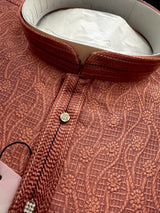 Designer Peach Color with undertone of Blue Men's Kurta with bottom with Embossed Embroidery Work | Kurta Sets for Wedding and Parties