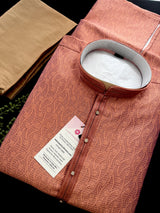 Designer Peach Color with undertone of Blue Men's Kurta with bottom with Embossed Embroidery Work | Kurta Sets for Wedding and Parties