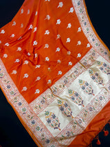 Orange Color Paithani Mashru Silk Saree with Meenakari Work with Sliver and Gold Zari Weave | Mashru Silk Sarees | Paithani Sarees