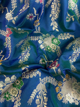 Dual tone Dull Peacock Blue Saree with Meenakari Floral Jaal Pattern with Muted Gold Zari | Banarasi Jaal Saree in dual tone
