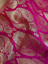 Red Banarasi Silk Saree with Floral buttas and Pink border and Pallu | Gold Zari Weave work | Ships from California