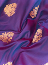 Purple and Green Soft Katan Silk Saree | Gold and Copper Zari Weave | Banarasi Sarees | Purple Color Saree | Wedding Party Wear Sarees