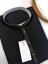 Black Color Raw Silk Men Kurta Pajama with Self Design material with Self Weave Pattern | Men Ethnic Wear | Wedding Wear Kurta