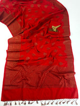 Red Color Dupion Soft Silk Saree with Antique Zari Weave | Ships from California