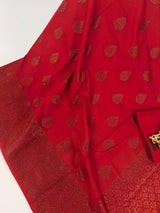 Red Color Dupion Soft Silk Saree with Antique Zari Weave | Ships from California