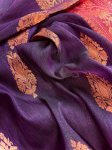 Handmade Eggplant Purple Color Saree in Linen Jamdani Saree with Copper Zari Weave