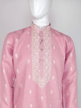 Pastel Pink Premium Cotton Kurta with Pajama | Handemberiodery Kurta with Cotton Lining | Cotton Mens Kurta Set