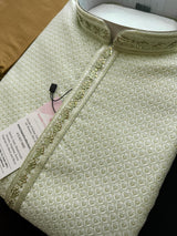 Pista Green Men Kurta Pajama Set with intricate design zari weave, tiny sequin | Mens Ethnic Wear