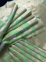 Pastel Green Color Linen Silk Saree with Banarasi Borders and Pallu and Floral Jaal Weave | Green Linen Silk Saree | Ships from California