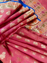 Peach Color Semi Silk Saree with Floral Buttas and Meenakari Weaving with Temple Borders | Paithani Style Saree | Gift for Her