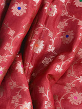 Red and Pastel Aqua Color Pure Banarasi Tussar Silk Saree with Copper and Muted Gold Zari Weave Jaal Meenakari Saree | Silk Mark Certified