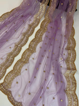 Muted Lavender net dupatta with gold zari, sequin & beads — Kaash Collection