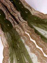 Mehandi Green Color Net Dupatta with Gold Zari, Sequin and Bead | Sequin Dupatta | Indian Dupatta for Lehanga | Weddding, Party Wear Dupatta