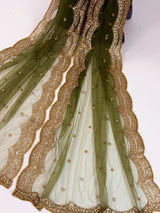 Mehandi Green Color Net Dupatta with Gold Zari, Sequin and Bead | Sequin Dupatta | Indian Dupatta for Lehanga | Weddding, Party Wear Dupatta