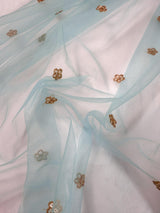 Aqua Blue Color Net Dupatta with Gold Zari, Sequin and Bead | Sequin Dupatta | Indian Dupatta for Lehanga | Weddding, Party Wear Dupatta