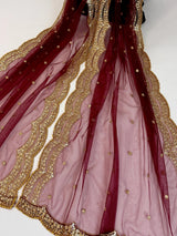 Deep Maroon Color Net Dupatta with Zari, Sequin and Beads | Sequin Dupatta | Sequin Dupattas | Indian Dupatta for Lehanga
