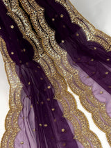 Purple Color Net Dupatta with Zari, Sequin and Beads | Purple Net Dupatta | Sequin Dupatta | Sequin Dupattas | Indian Dupatta for Lehanga