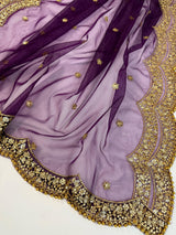 Purple Color Net Dupatta with Zari, Sequin and Beads | Purple Net Dupatta | Sequin Dupatta | Sequin Dupattas | Indian Dupatta for Lehanga