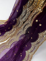 Purple Color Net Dupatta with Zari, Sequin and Beads | Purple Net Dupatta | Sequin Dupatta | Sequin Dupattas | Indian Dupatta for Lehanga