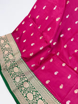 Cheery Pink Pure Katan Silk Saree with Green Color Border and Pallu | Pure Silk Sarees | SILK MARK CERTIFIED
