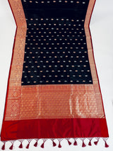 Black Pure Katan Silk Saree with Red Color Border and Pallu | Pure Silk Sarees | SILK MARK CERTIFIED