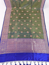 Pista Green and Royal Blue Pure Katan Silk saree — Kaash Collection