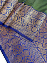 Dual Shade Pista Green Pure Katan Silk Saree with Royal Blue Color Border and Pallu | Pure Silk Sarees | SILK MARK CERTIFIED