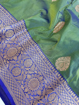Dual Shade Pista Green Pure Katan Silk Saree with Royal Blue Color Border and Pallu | Pure Silk Sarees | SILK MARK CERTIFIED