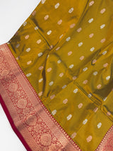 Fenugreek Color Pure Katan Silk Saree with Red Color Border and Pallu | Pure Silk Sarees | SILK MARK CERTIFIED | Vendhayam Colour Saree