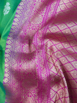 Dual Shade Parrot Green Pure Katan Silk Saree with Hot Pink Color Border and Pallu | Pure Silk Sarees | SILK MARK CERTIFIED