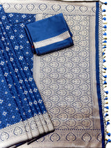 Blue Color Soft Banarasi Silk Saree with Sliver Color Zari Weave | Wedding, Party Wear Sarees | Ships from California
