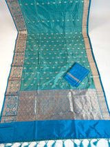 Turquoise Color Pure Katan Silk Saree with Sky Blue Color Border and Pallu | SILK MARK CERTIFIED