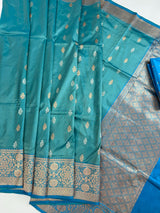 Turquoise Color Pure Katan Silk Saree with Sky Blue Color Border and Pallu | SILK MARK CERTIFIED