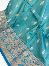 Turquoise Color Pure Katan Silk Saree with Sky Blue Color Border and Pallu | SILK MARK CERTIFIED