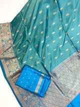 Turquoise Color Pure Katan Silk Saree with Sky Blue Color Border and Pallu | SILK MARK CERTIFIED