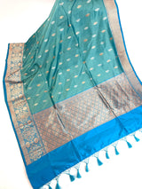 Turquoise Color Pure Katan Silk Saree with Sky Blue Color Border and Pallu | SILK MARK CERTIFIED