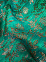 Peacock Green Semi-Tussar Silk Saree With Antique Zari Jaal Weave | Tussar Silk Sarees | Ships from California