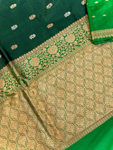 Bottle Green Pure Katan Silk Saree with Green Color Border and Pallu | Pure Silk Sarees | SILK MARK CERTIFIED