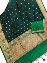 Bottle Green Pure Katan Silk Saree with Green Color Border and Pallu | Pure Silk Sarees | SILK MARK CERTIFIED