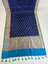 Blue Pure Katan Silk Saree with Sky Blue Color Border and Pallu | Pure Silk Sarees | SILK MARK CERTIFIED