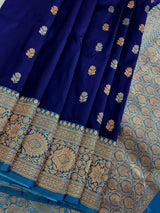 Blue Pure Katan Silk Saree with Sky Blue Color Border and Pallu | Pure Silk Sarees | SILK MARK CERTIFIED
