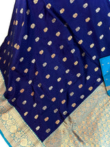 Blue Pure Katan Silk Saree with Sky Blue Color Border and Pallu | Pure Silk Sarees | SILK MARK CERTIFIED