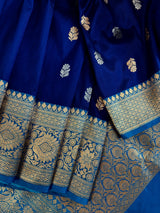 Blue Pure Katan Silk Saree with Sky Blue Color Border and Pallu | Pure Silk Sarees | SILK MARK CERTIFIED